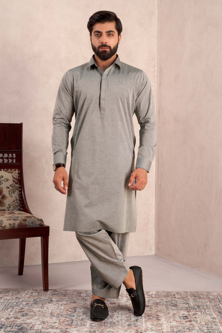 Aks - Dolphin Grey Blended Kameez Shalwar