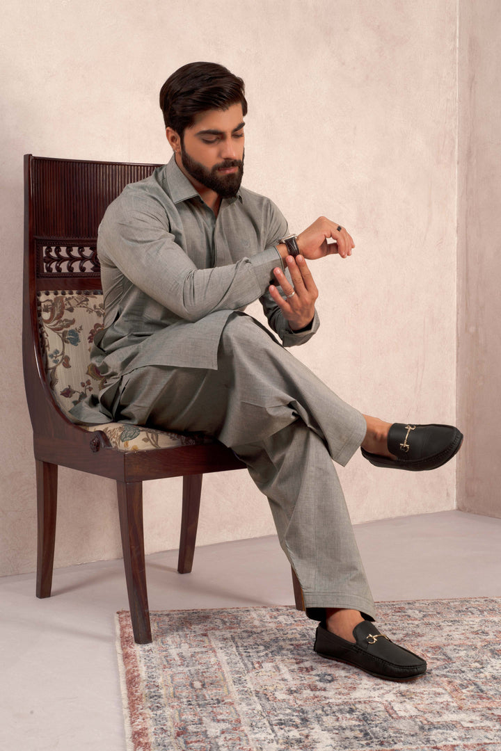 Aks - Dolphin Grey Blended Kameez Shalwar