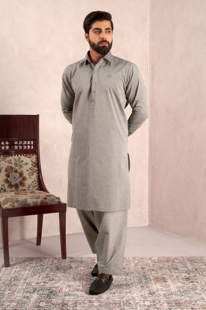 Aks - Dolphin Grey Blended Kameez Shalwar