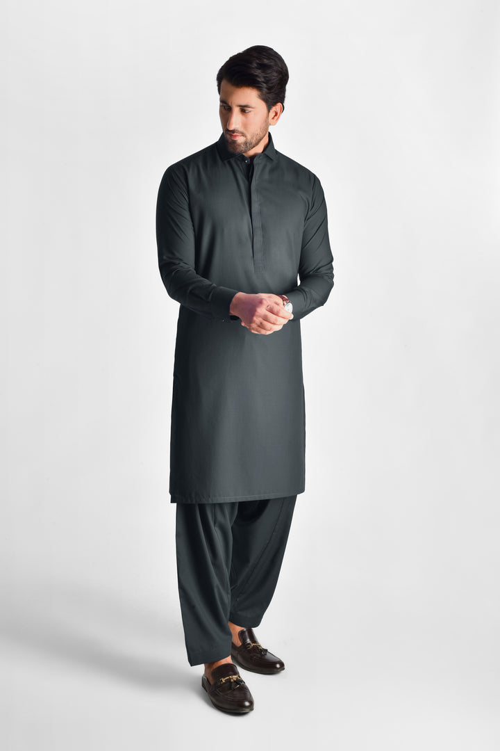 Tajassus Slate Grey Kameez Shalwar
