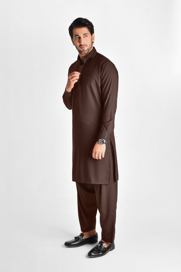 Tajassus Walnut Brown Kameez Shalwar