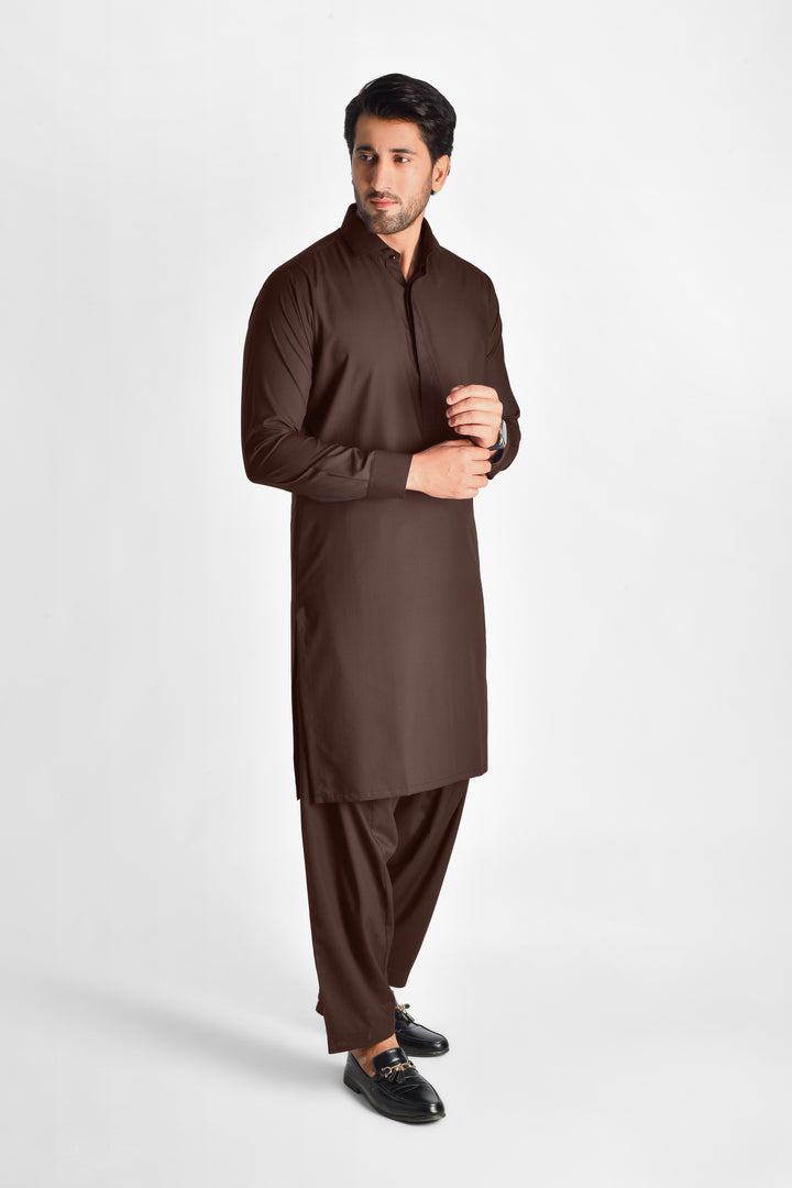 Tajassus Walnut Brown Kameez Shalwar