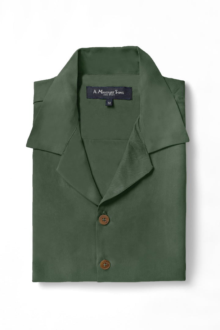 Cuban Collar Green Shirt