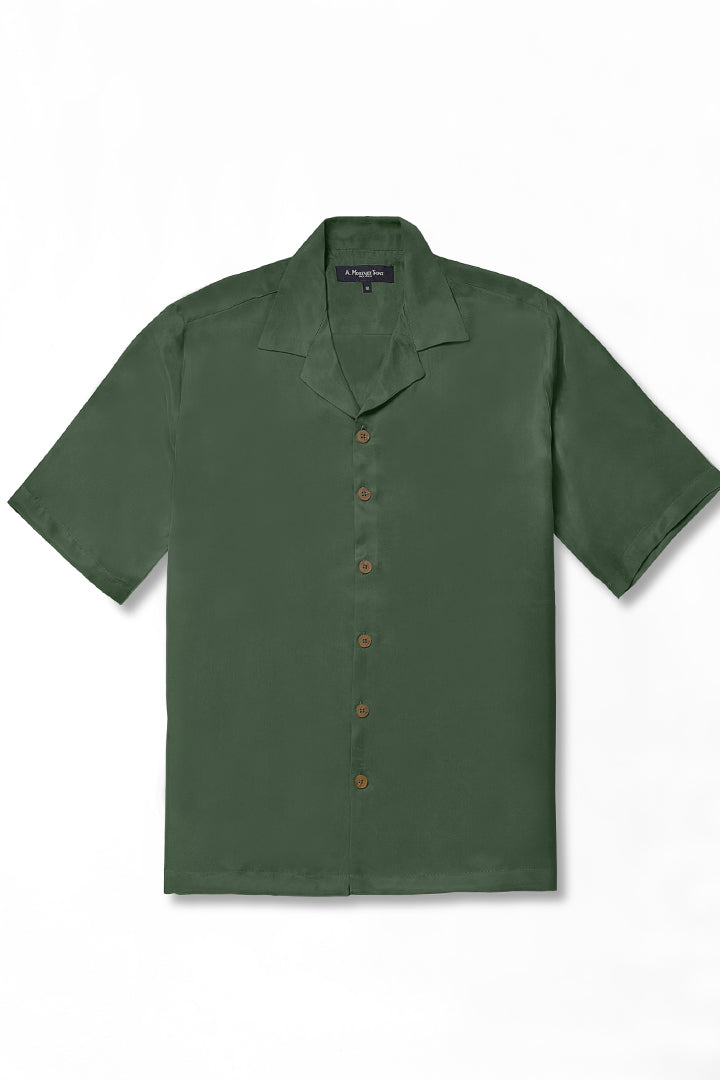 Cuban Collar Green Shirt