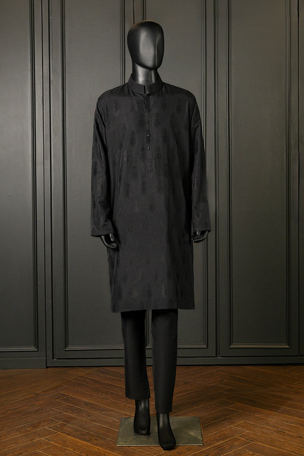 Black Paisley Jacquard Kurta