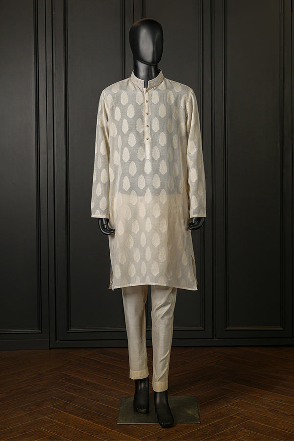 Cream Paisley Jacquard Kurta