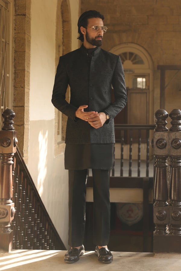 Black Embroidered Prince Coat