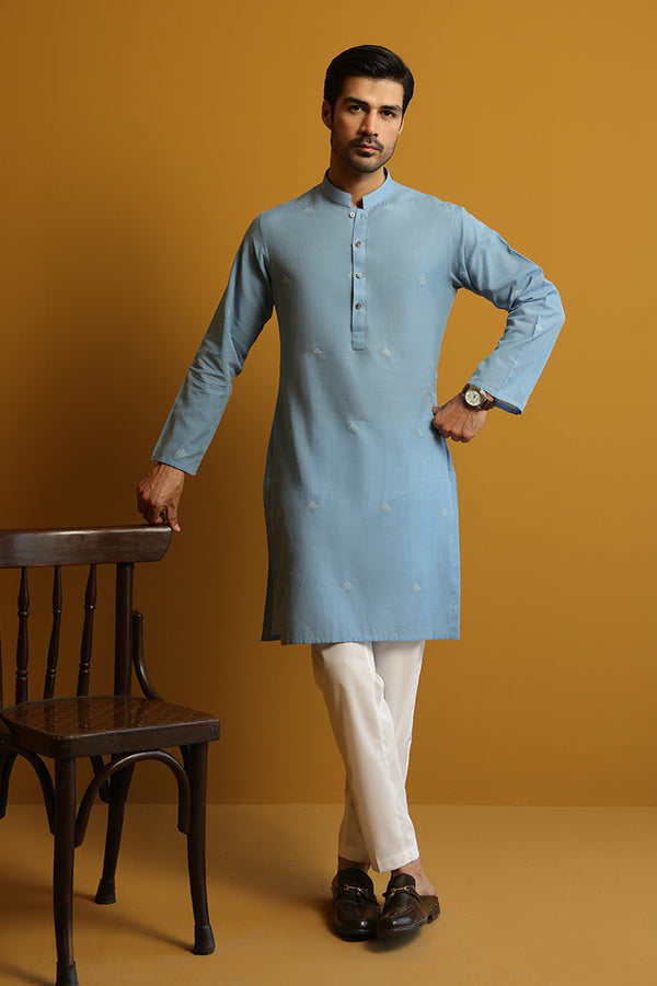 Abstract Jacquard Powder Blue Kurta