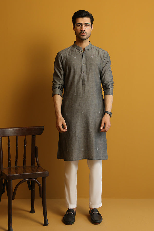Abstract Jacquard Cloud Grey Kurta