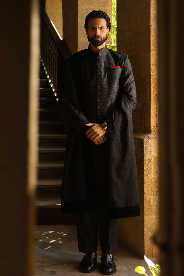 Black Embroidered Signature Sherwani