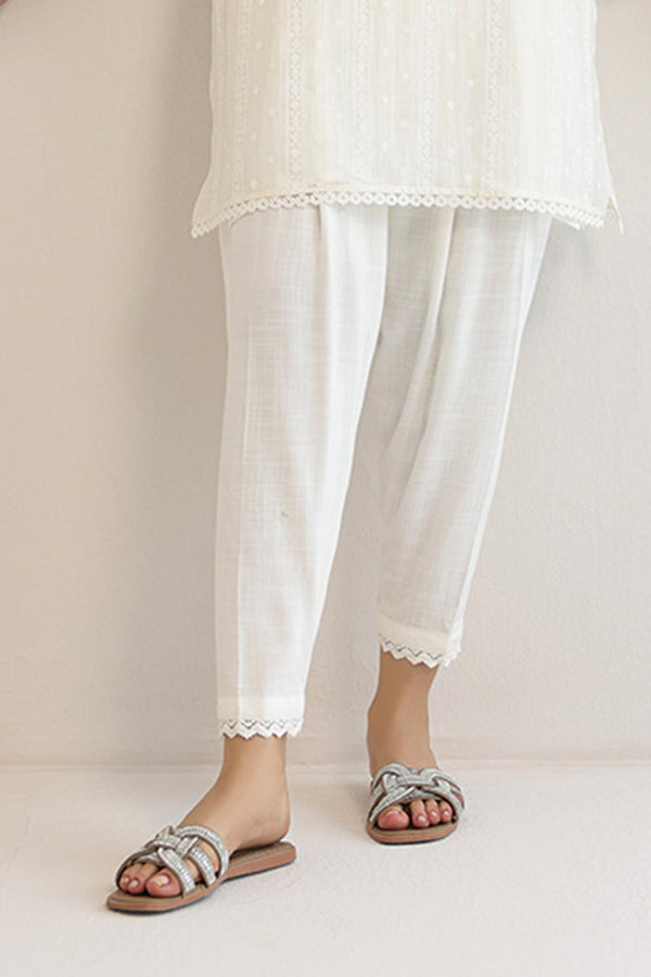 White Cambric Lace-Hem Smart Shalwar