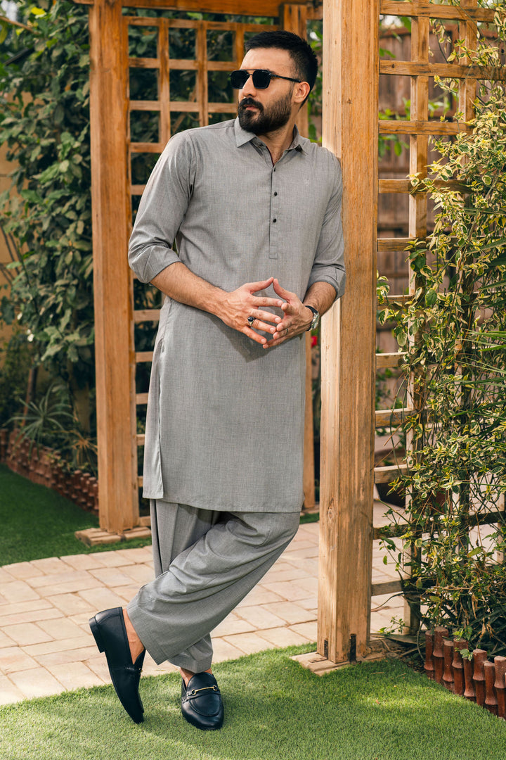 Soz Silver Grey Shalwar Kameez