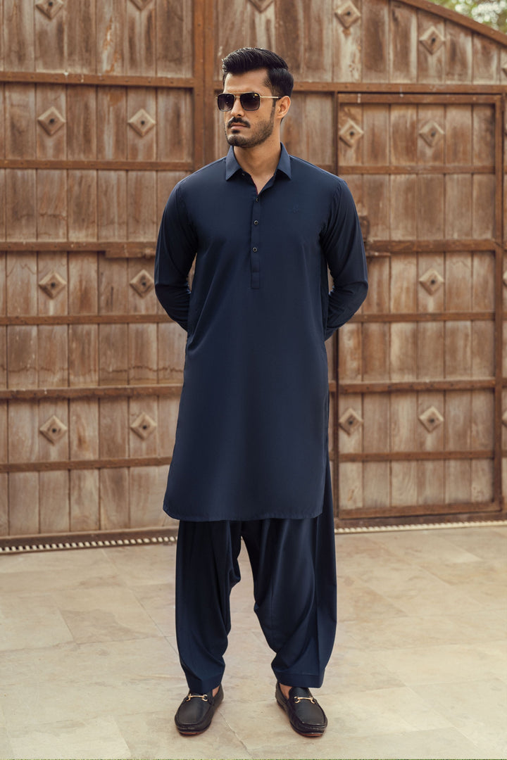 Soz Navy Blue Shalwar Kameez