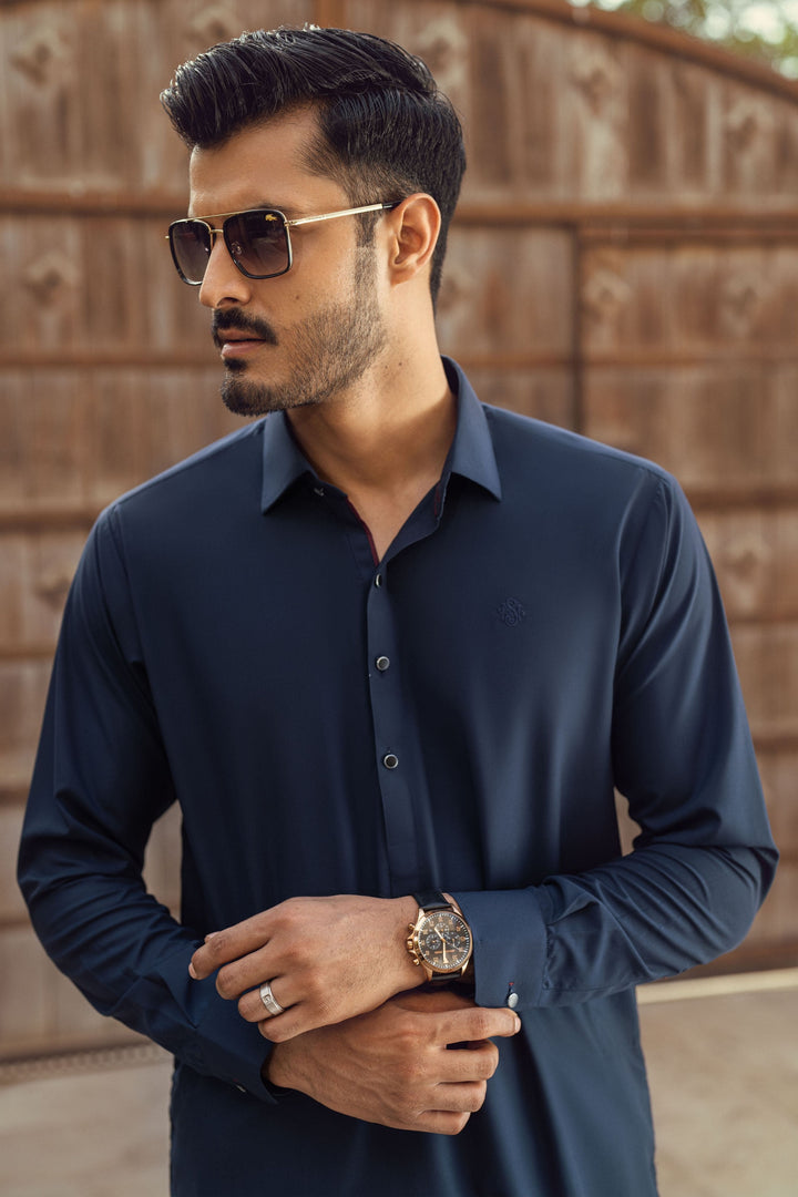 Soz Navy Blue Shalwar Kameez