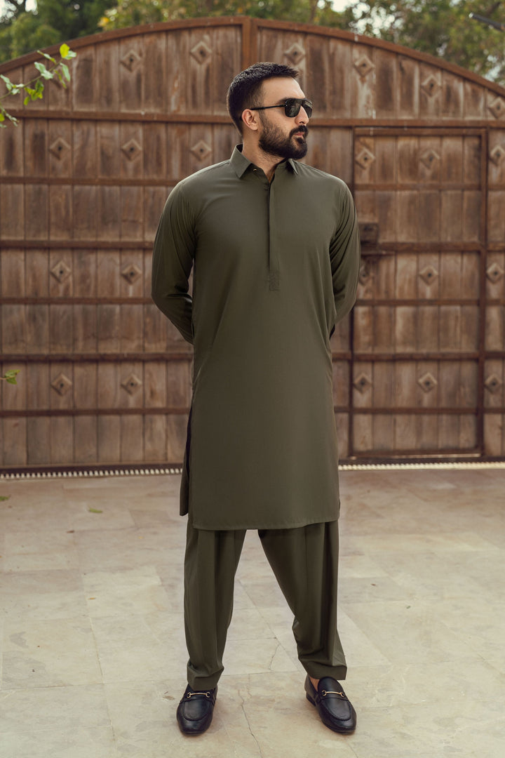 Saaz Dark Olive Shalwar Kameez