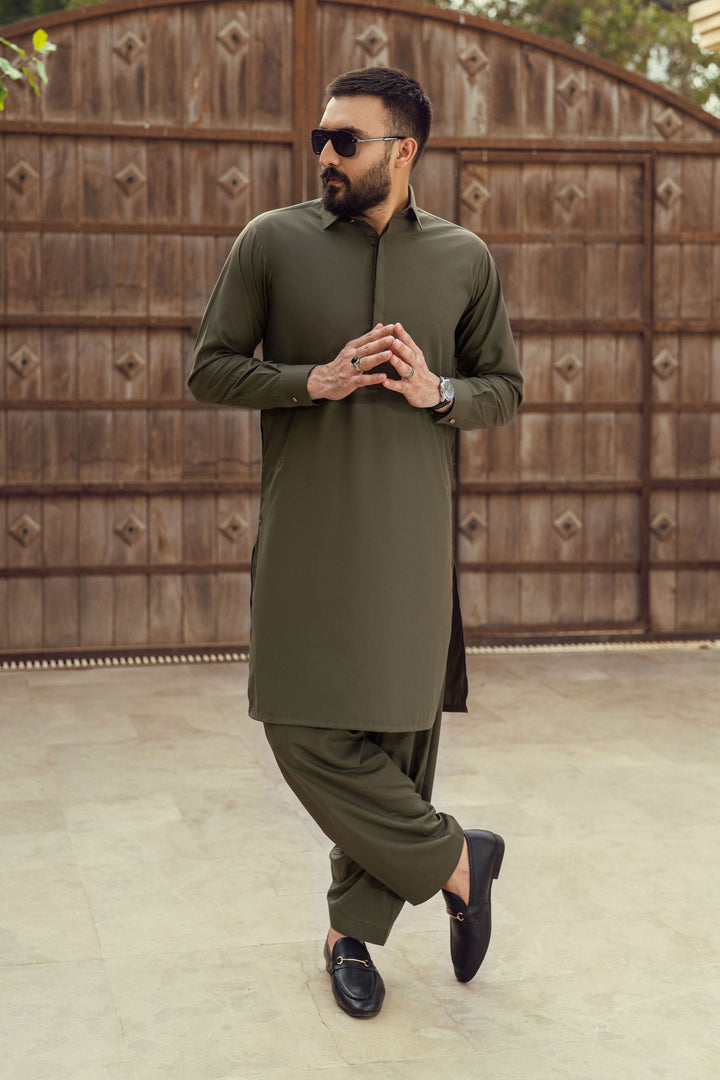 Saaz Dark Olive Shalwar Kameez