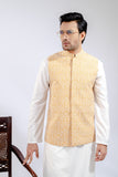 Light Mustard Jamawar Waist Coat