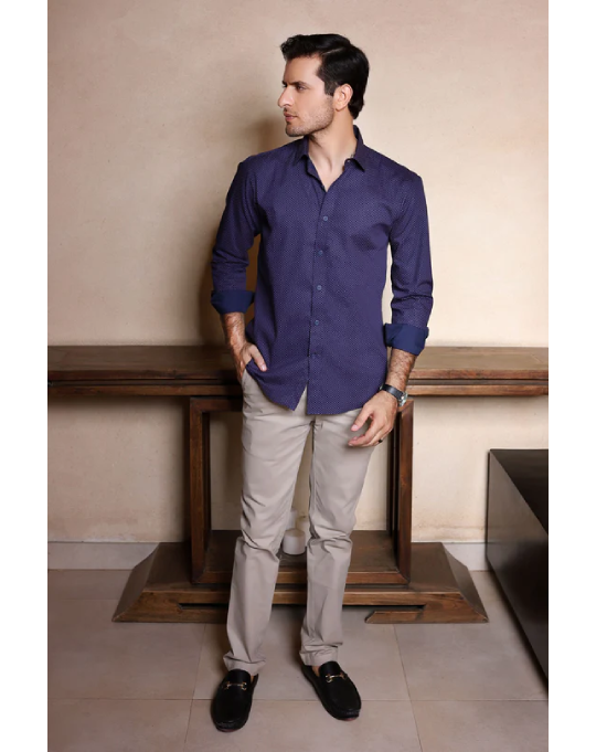 Navy Blue Printed Casual Shirt