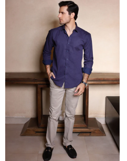 Navy Blue Printed Casual Shirt