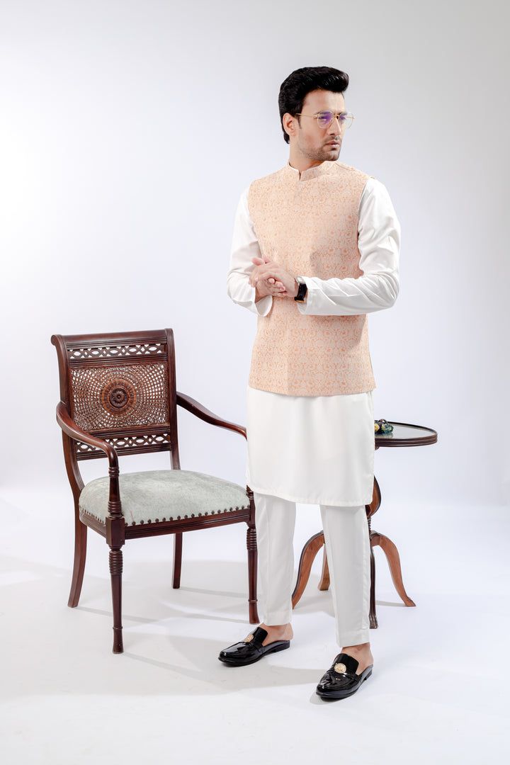 Rust Jamawar Waist Coat