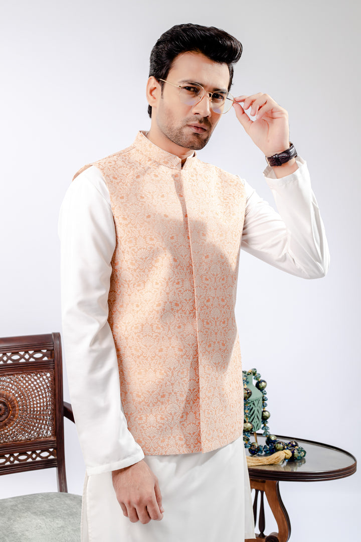 Rust Jamawar Waist Coat