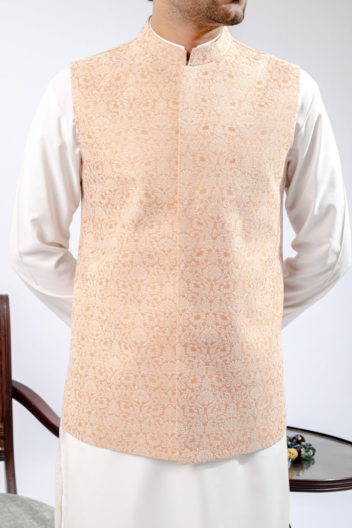 Rust Jamawar Waist Coat