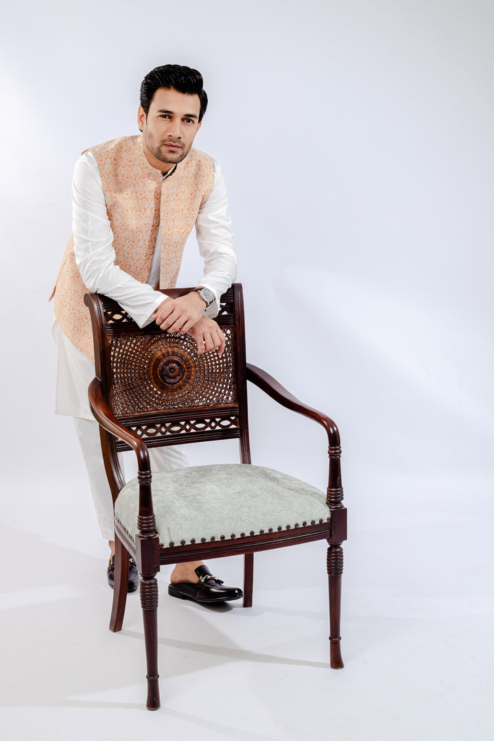 Light Rust Jamawar Waist Coat