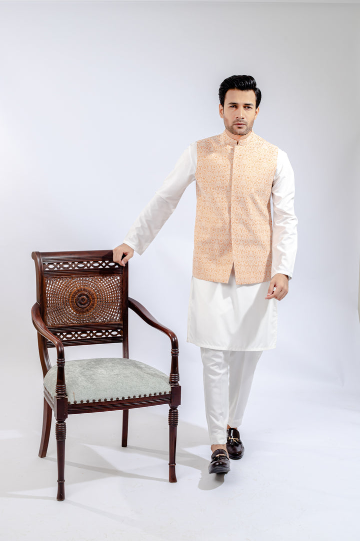 Light Rust Jamawar Waist Coat