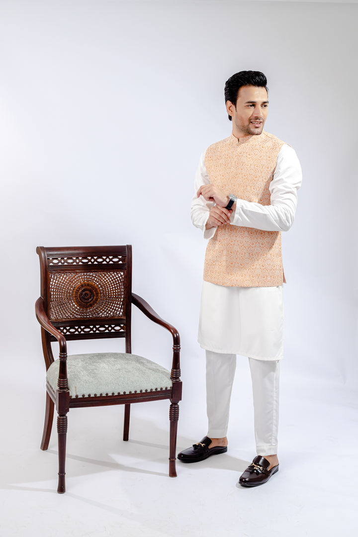 Light Rust Jamawar Waist Coat