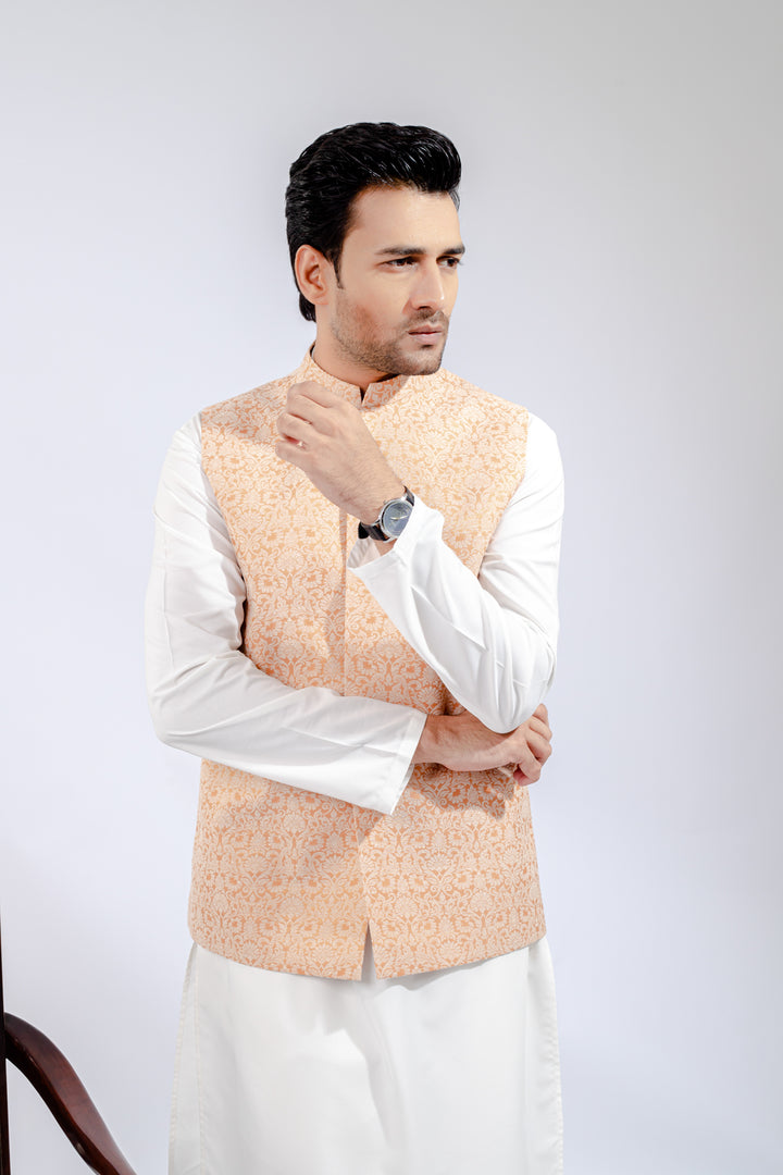 Light Rust Jamawar Waist Coat