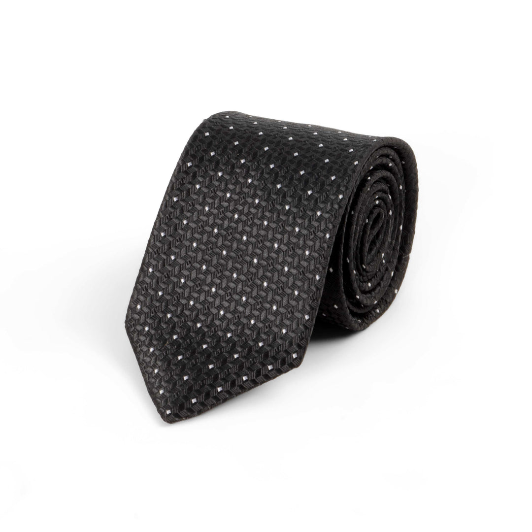 Men's Classic Geometric Pattern Black Satin Tie