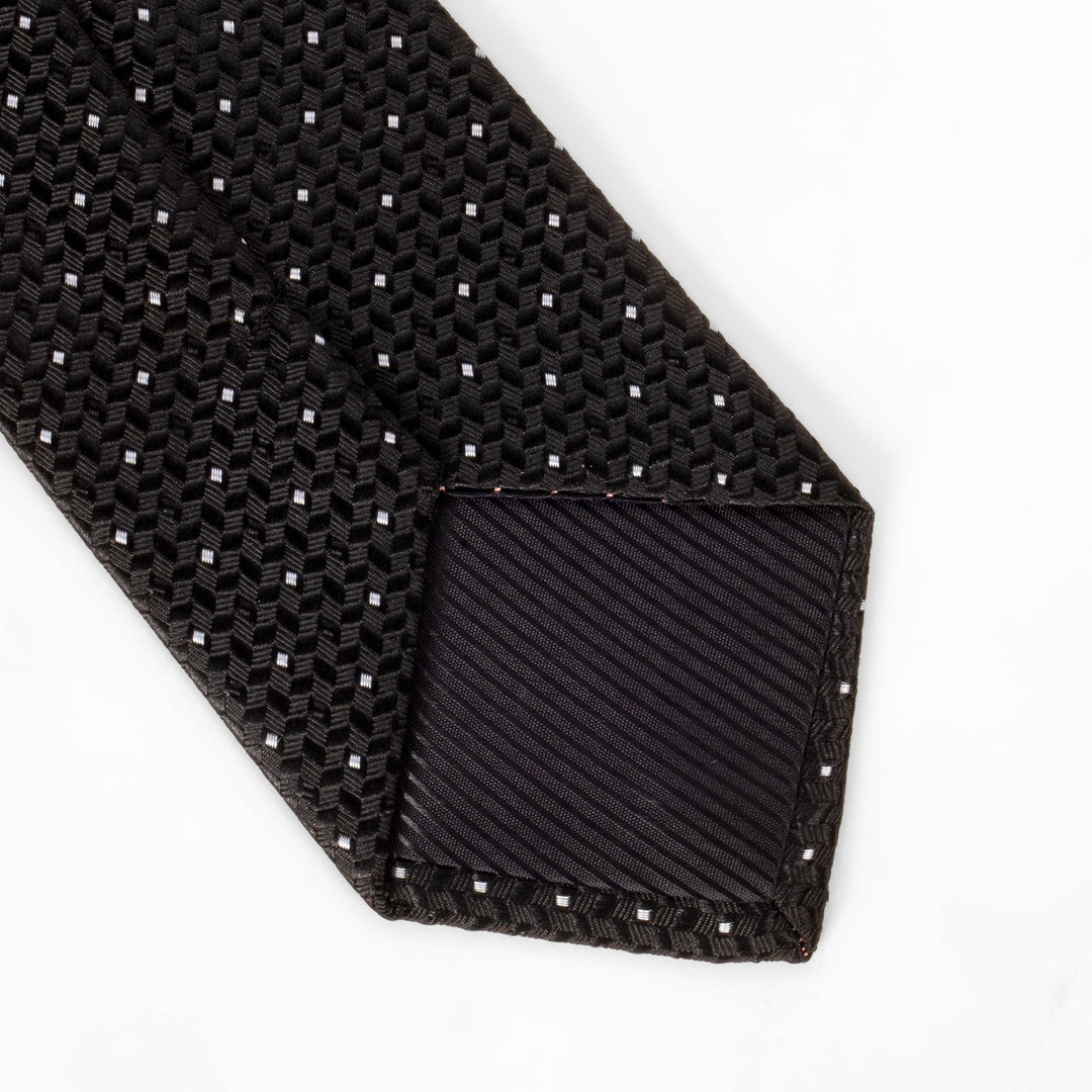 Men's Classic Geometric Pattern Black Satin Tie