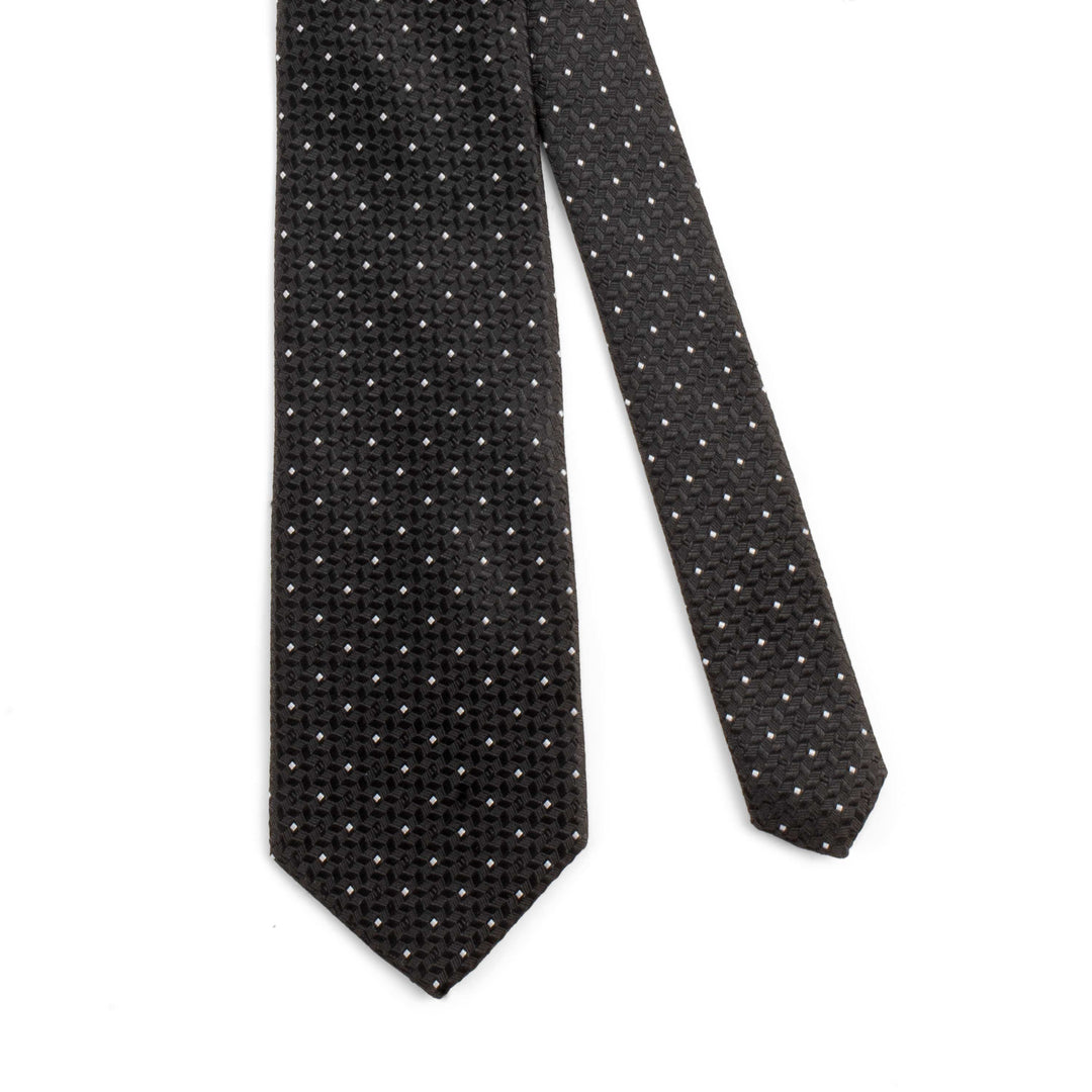 Men's Classic Geometric Pattern Black Satin Tie