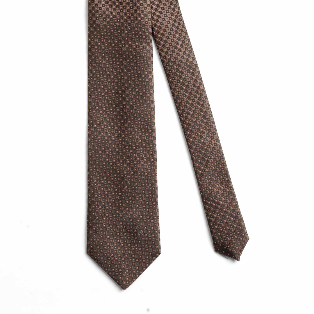 Geometric Pattern Brown Tie