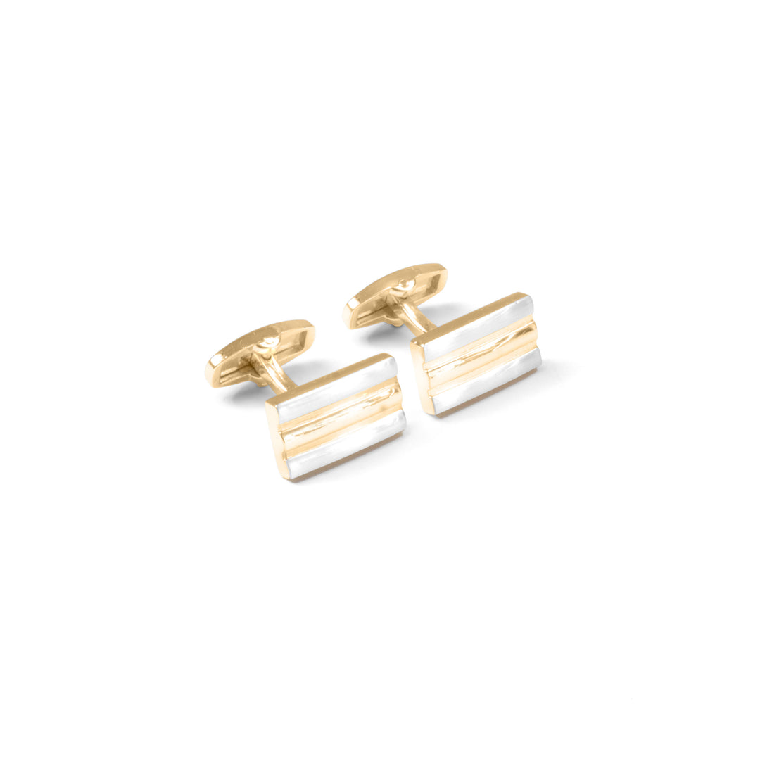 Engraved Rectangular Silver & Gold Cufflinks