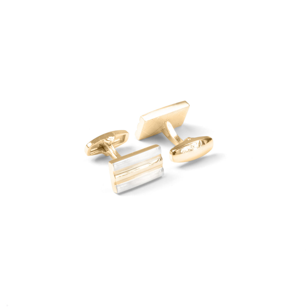 Engraved Rectangular Silver & Gold Cufflinks