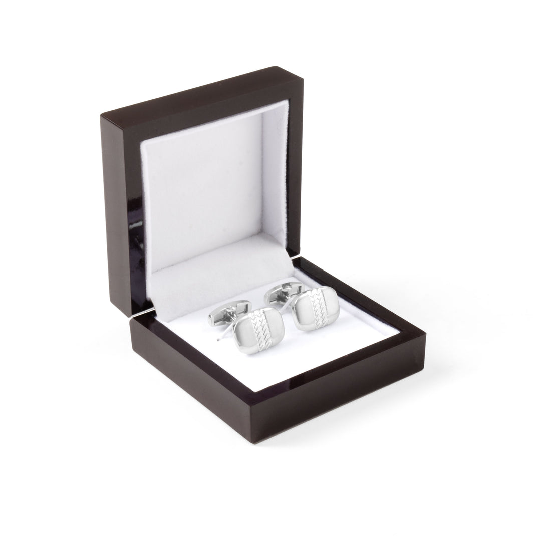 Engraved Cushioned Silver Cufflinks