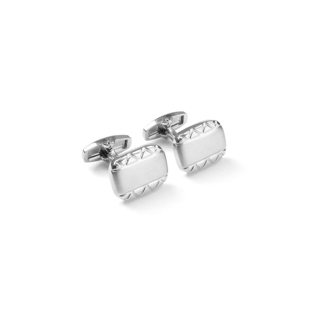 Engraved Cushioned Matt Silver Cufflinks