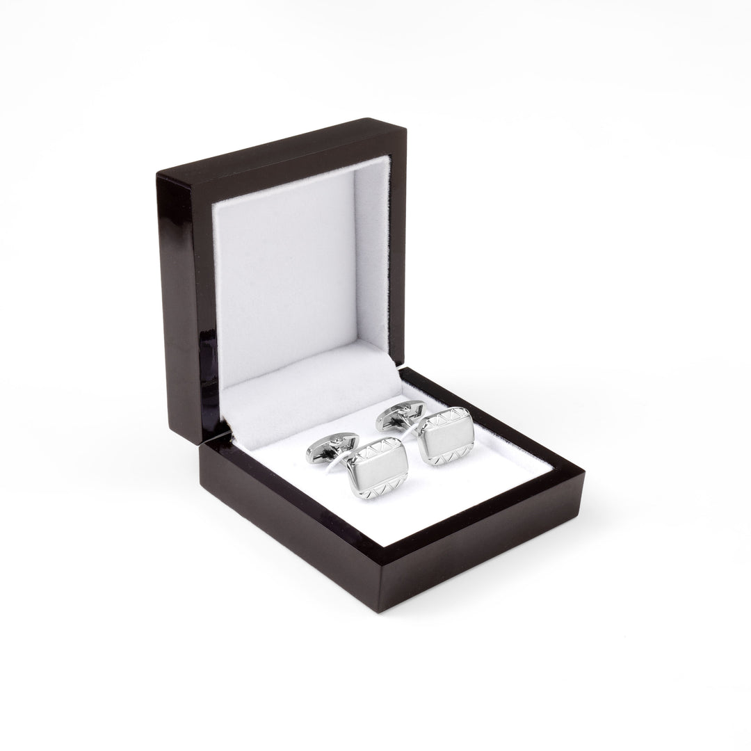 Engraved Cushioned Matt Silver Cufflinks