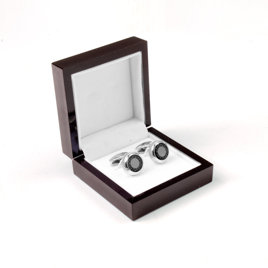 Black Onyx Round Silver Cufflinks