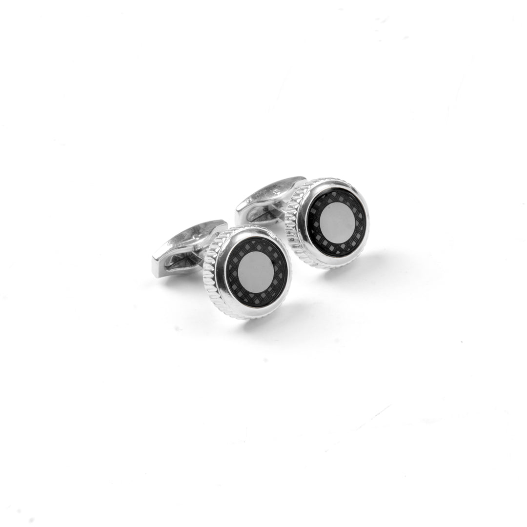 Black Onyx Round Silver Cufflinks