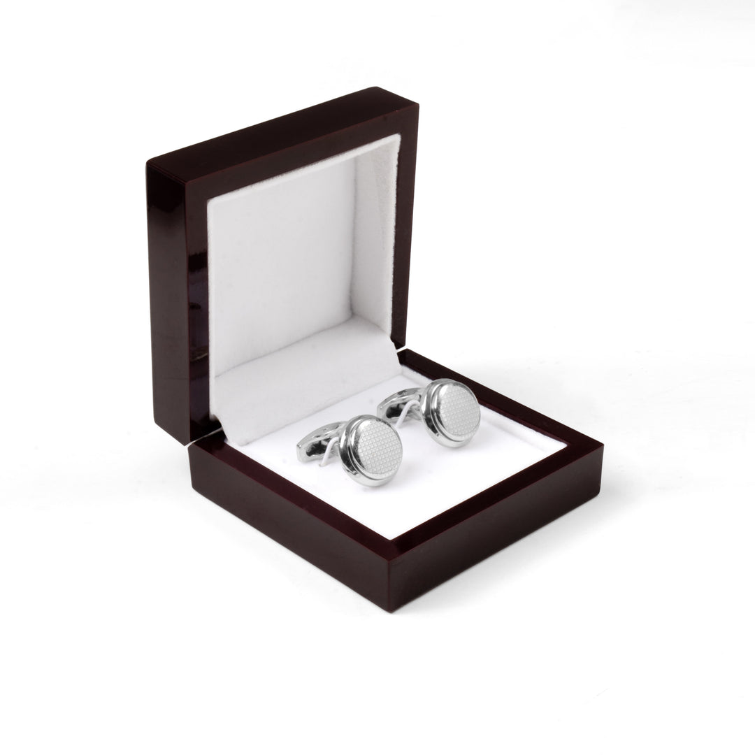 Geometric Silver Round Cufflinks