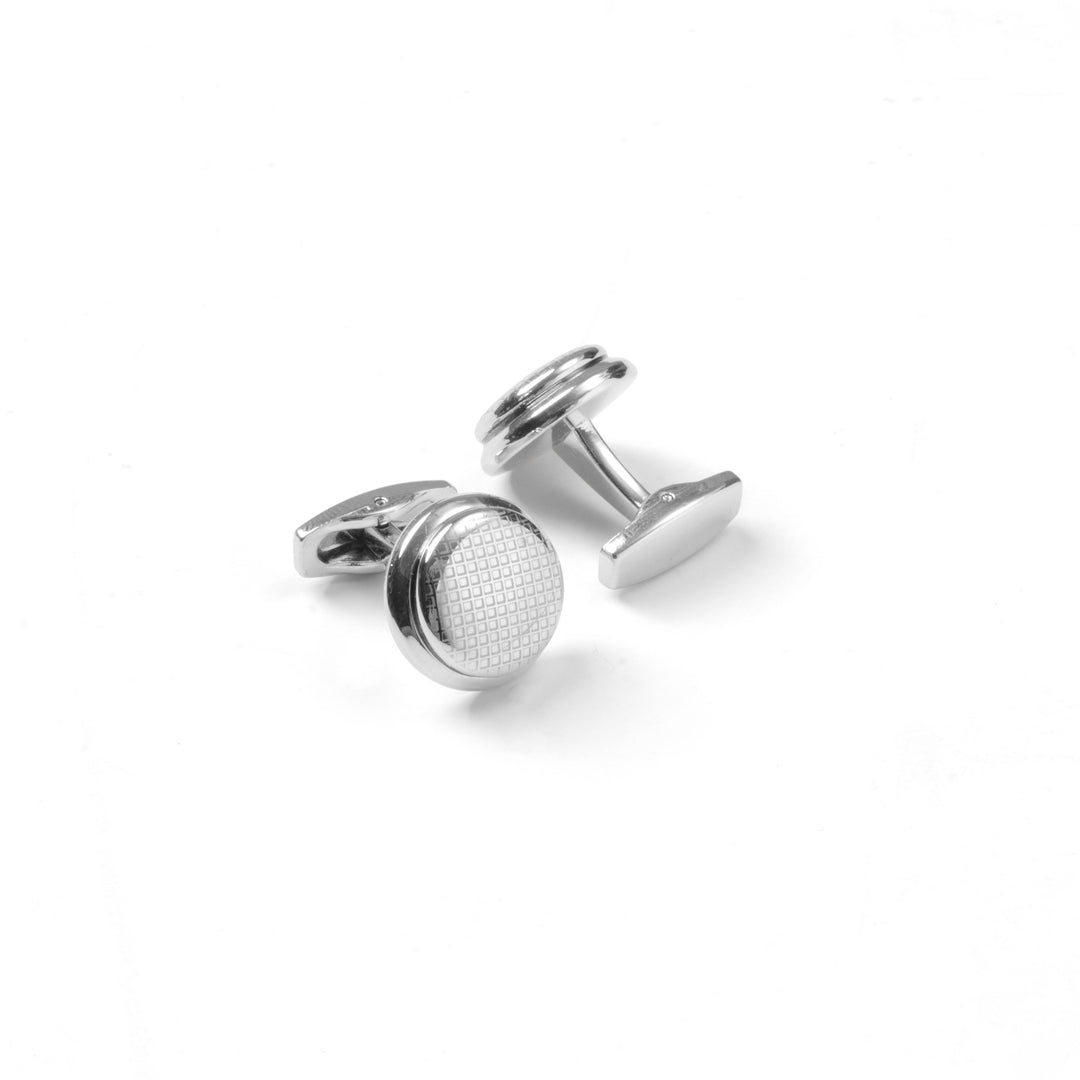 Geomatric Silver Round Cufflinks