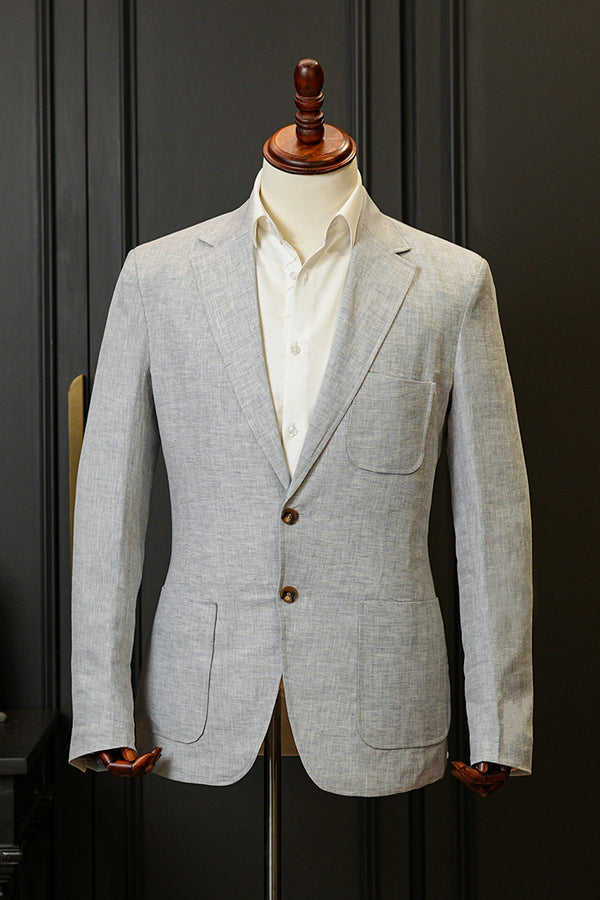 Linen Weave Blazer Ash Blue
