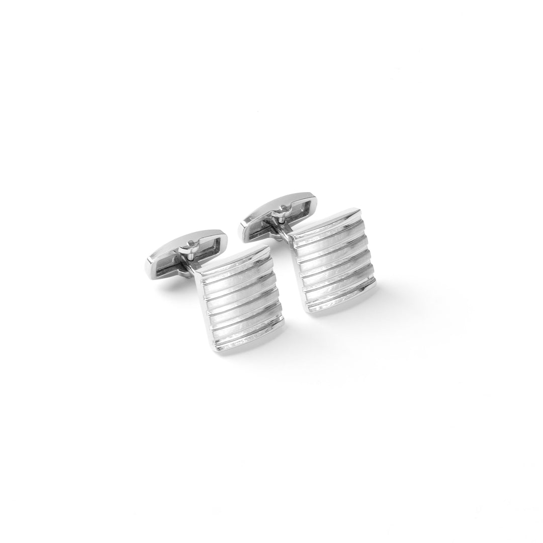 Engraved Silver Striped Cufflinks