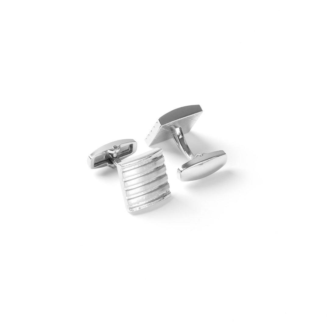 Engraved Silver Striped Cufflinks