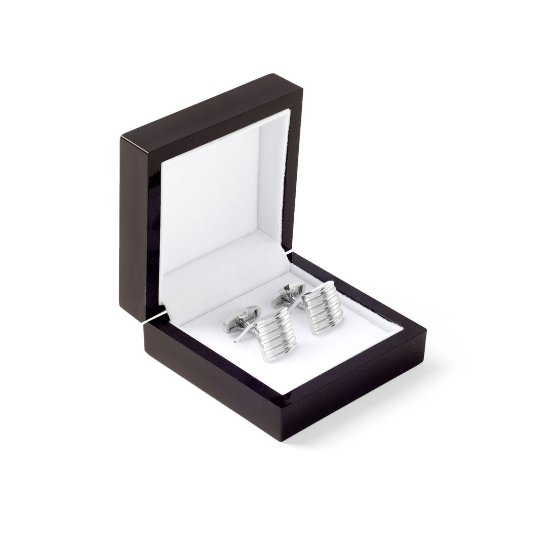 Engraved Silver Striped Cufflinks