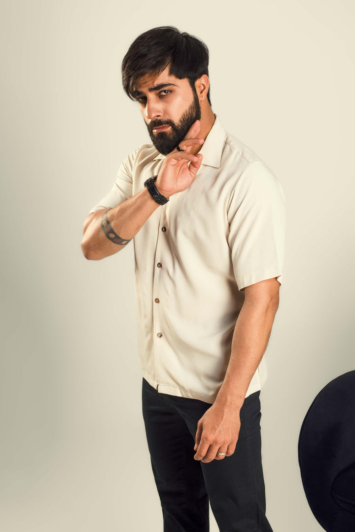 Summer Solid Stone Camp Collar Shirt