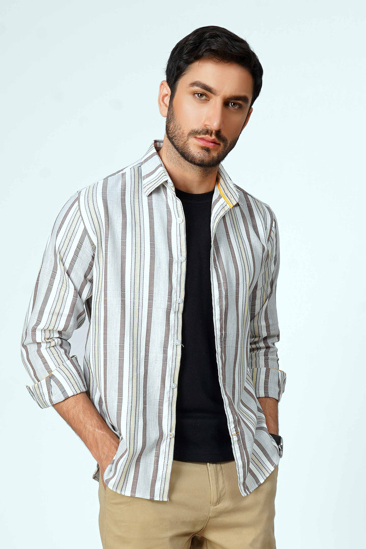 Beige Stripe Casual Shirt