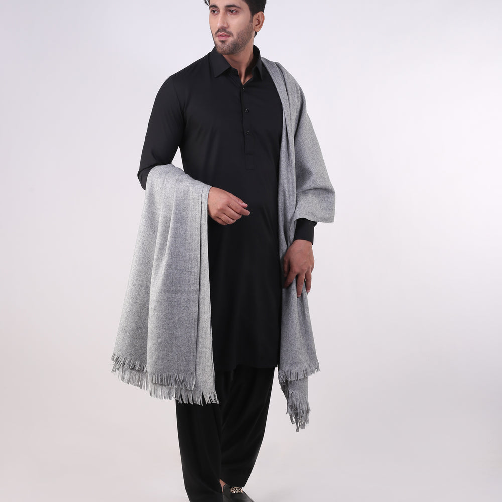 All Wool Silver Grey Shawls with Brick Slub